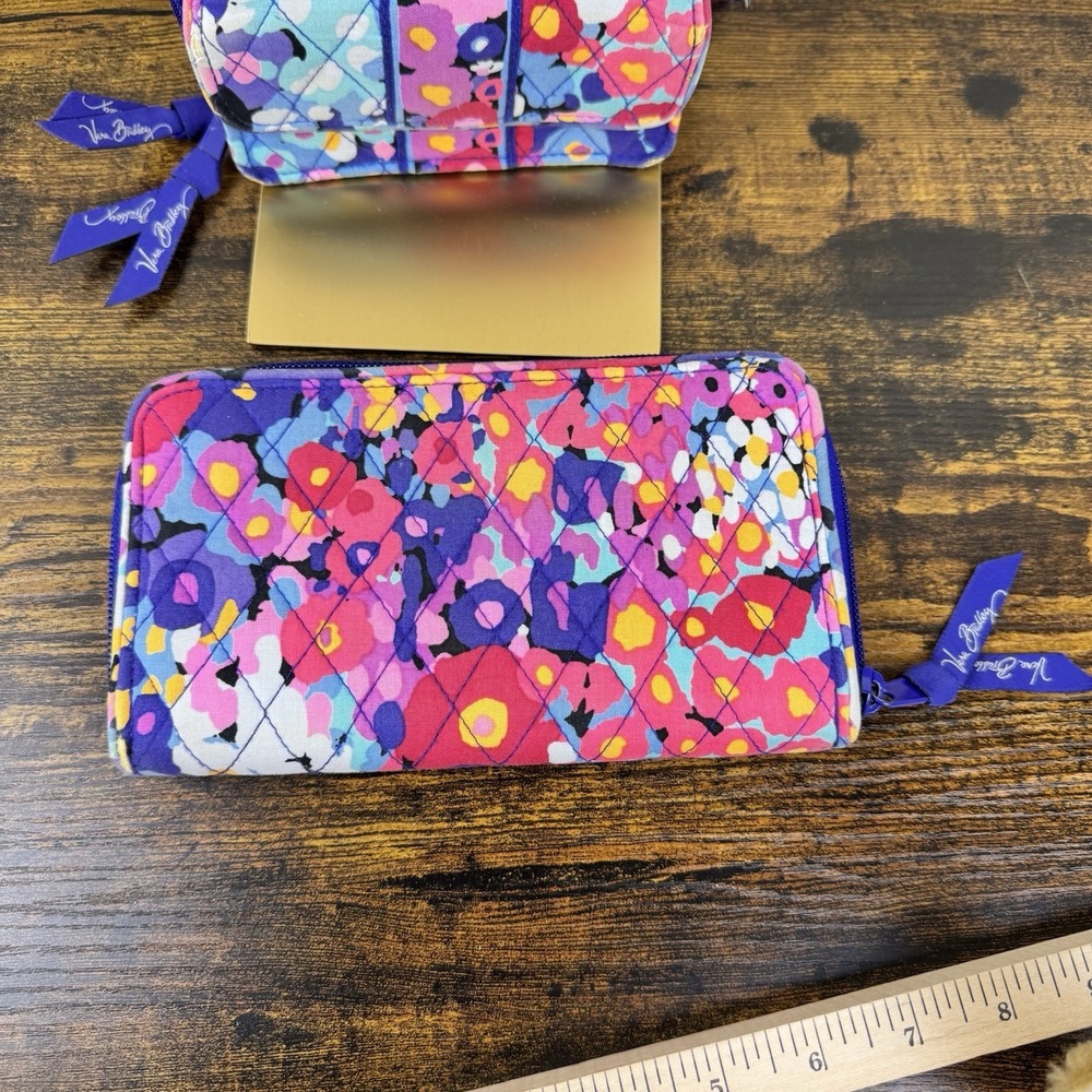 Vera Bradley Wallet Crossbody Set‎ Women Floral Quilted Zip Around Purple x2 - Picture 15 of 16